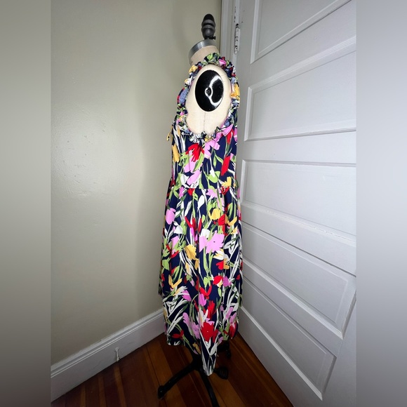 Maggy London Kayla Floral Trapeze Dress navy pink 4 Small Cotton EUC - Picture 3 of 14